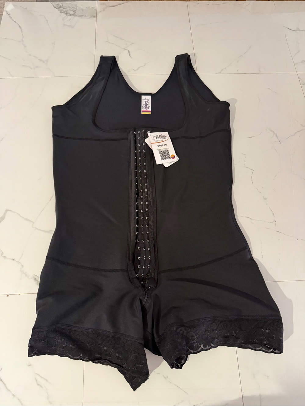 Black Front-Zip Shapewear Bodysuit with Lace Trim - Women Intimates